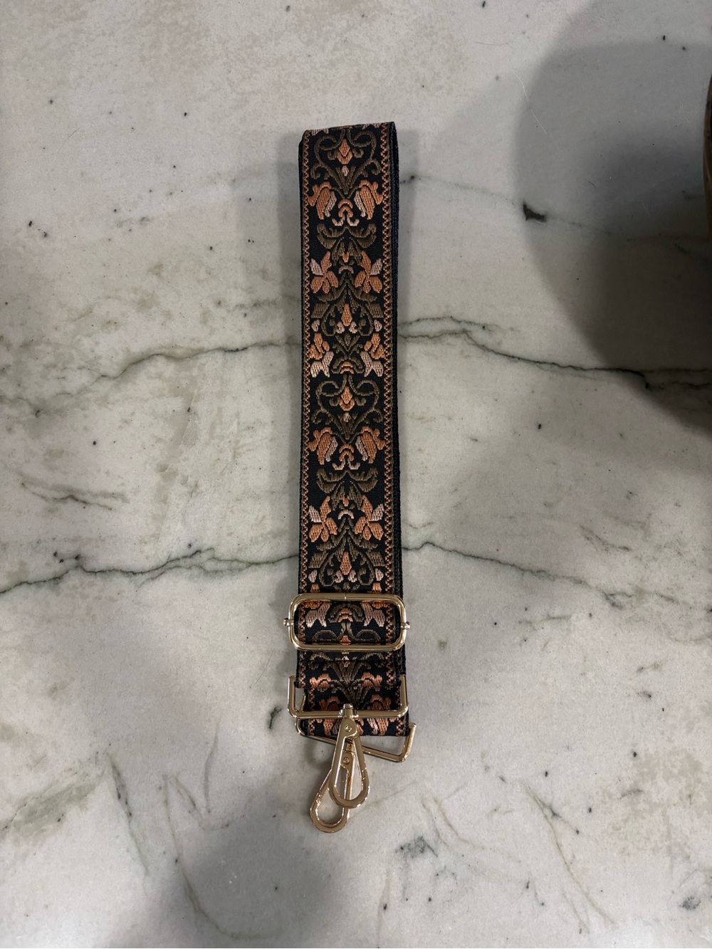 Adjustable Black and Copper Jacquard Strap with Gold Hardware